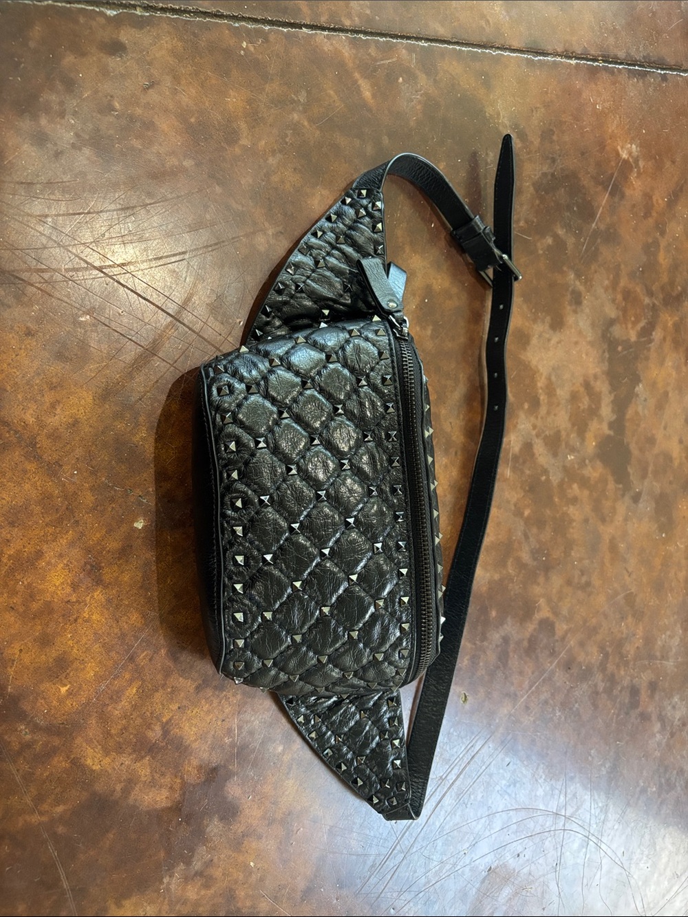 Valentino Garavani Black Quilted Studded Mini Waist Bag